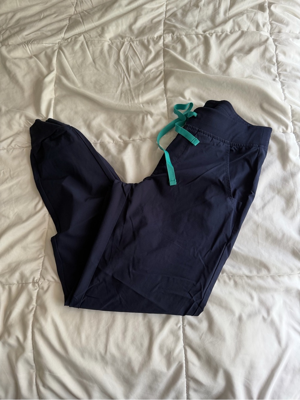 Figs Women's Navy Jogger Pants with Teal Drawstring